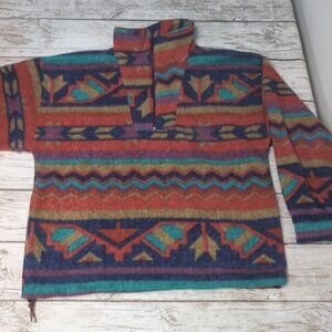 Vintage Mountain Gear All Over Print Aztec Pattern Fleece Pull Over Quarter Zip